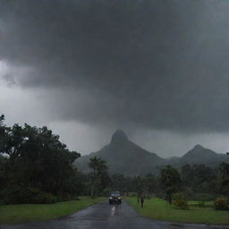 In the midst of the power outage, a heavy downpour begins, the skies unleashing torrents of rain accompanied by gusts of wind, casting an even darker and foreboding atmosphere over the Jurassic Park.