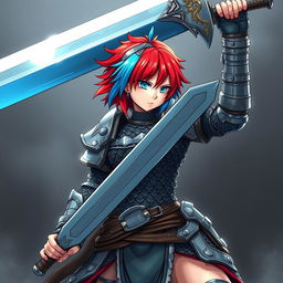 A human fighter wielding a massive greatsword, raised high in a powerful stance