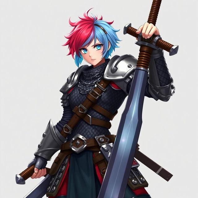 A human fighter wielding a massive greatsword, raised high in a powerful stance