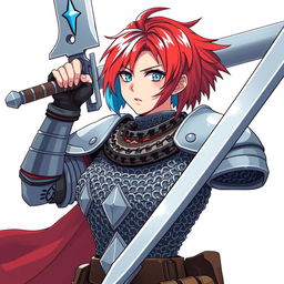 A human fighter wielding an enormous buster sword, raised high in an assertive stance