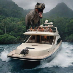 In the ensuing chaos, the flamboyant millionaire quickly boards his luxurious yacht, abandoning the storm-ravaged island and the astonished visitors, leaving Jurassic Park in the clutches of the unleashed prehistoric beasts.