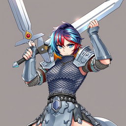 A human fighter wielding an enormous buster sword, dramatically raised above their head in a powerful stance