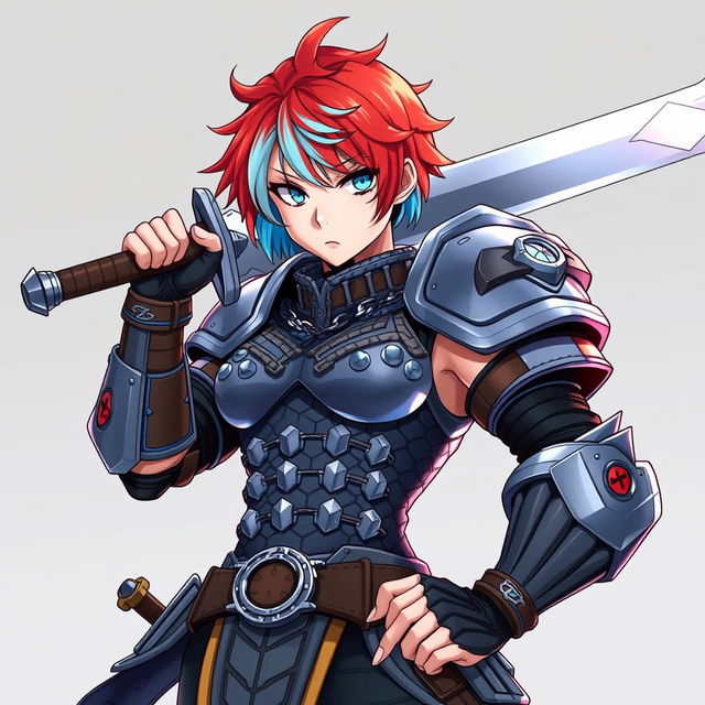 A human fighter brandishing a massive buster sword, elevated in a fierce and determined pose