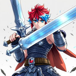 A human fighter wielding an enormous buster sword, raised high in a fierce battle stance