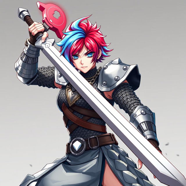 A human fighter wielding an enormous buster sword, raised high in a fierce battle stance