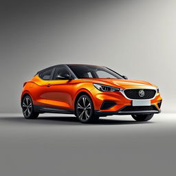 An elegant depiction of an orange MG ZS sports car positioned against a soft gray background