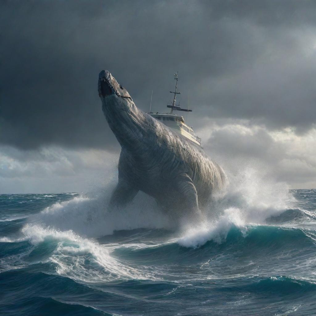 In an epic display of nature's mercilessness, the Mosasaurus' attack leads to the millionaire's luxurious yacht sinking beneath the storm-tossed waves, leaving no trace of the vessel or its owner.