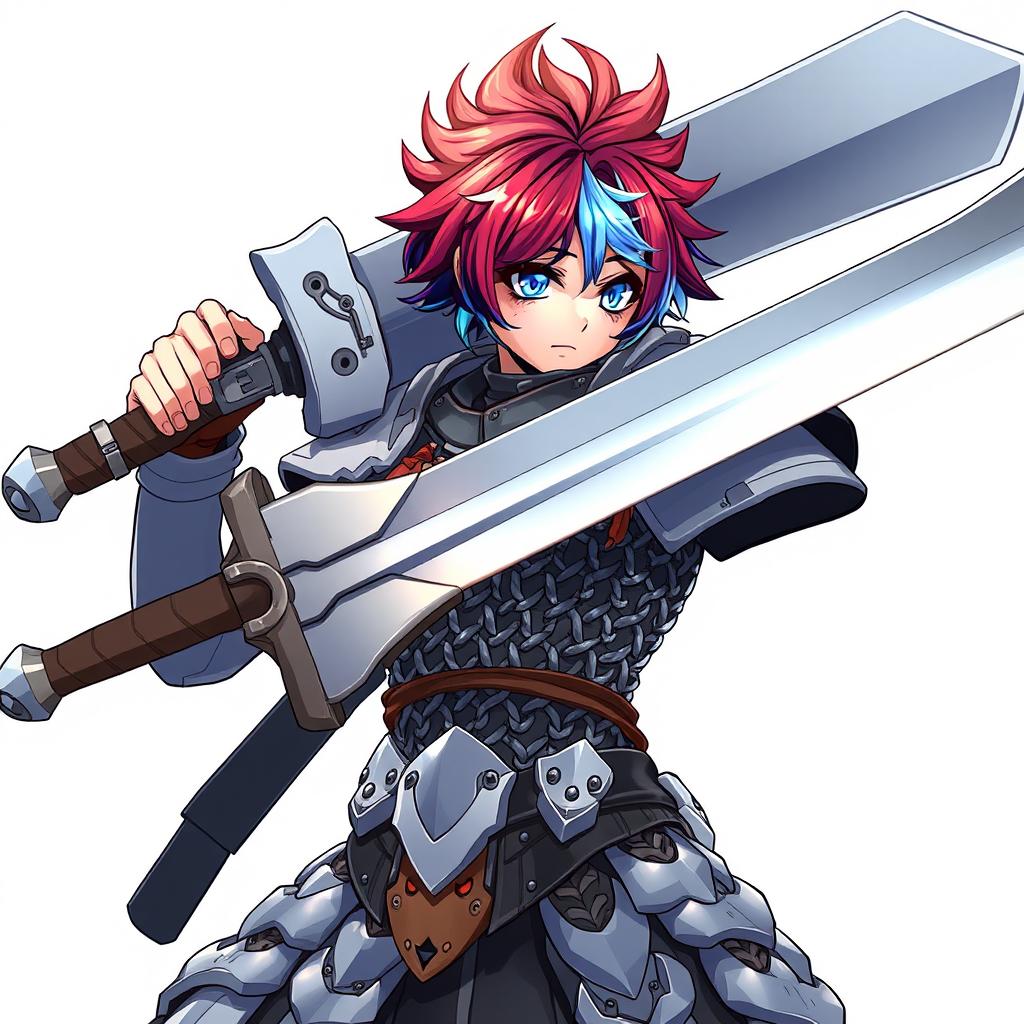 A formidable human fighter wielding an enormous buster sword, held high in a dramatic battle stance