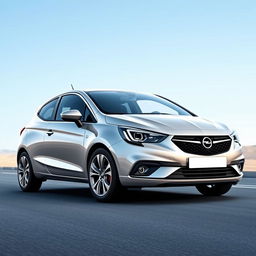 A metallic silver 2024 Opel Corsa, showcasing its modern design and sleek profile