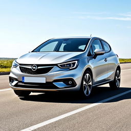 A metallic silver 2024 Opel Corsa, showcasing its modern design and sleek profile