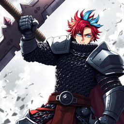 A powerful human fighter with a massive, enormous buster sword raised high