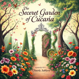 An enchanting book cover design for 'The Secret Garden of Cucaña'