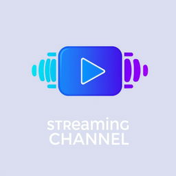 A sleek and modern logo design for a streaming channel, featuring a stylized play button integrated with streaming waves in vibrant colors like blue and purple