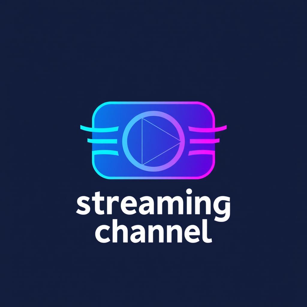 A sleek and modern logo design for a streaming channel, featuring a stylized play button integrated with streaming waves in vibrant colors like blue and purple