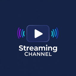 A sleek and modern logo design for a streaming channel, featuring a stylized play button integrated with streaming waves in vibrant colors like blue and purple