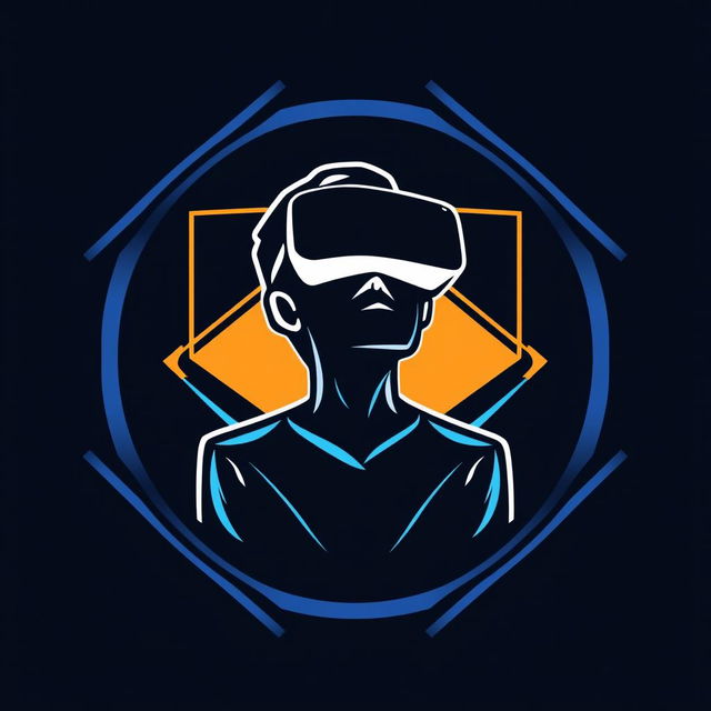 A modern and creative logo design featuring a stylized silhouette of a person wearing virtual reality glasses