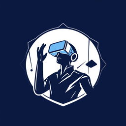 A modern and creative logo design featuring a stylized silhouette of a person wearing virtual reality glasses