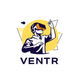 A modern and creative logo design featuring a stylized silhouette of a person wearing virtual reality glasses