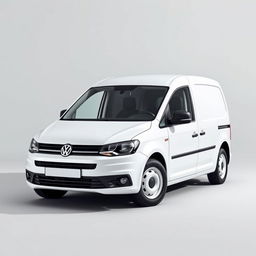 A Volkswagen Caddy Industrial, white, parked prominently on a light gray background