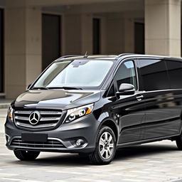 A complete shot of a black Mercedes Vito, showcasing its versatile and modern design