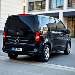 A complete shot of a black Mercedes Vito, showcasing its versatile and modern design