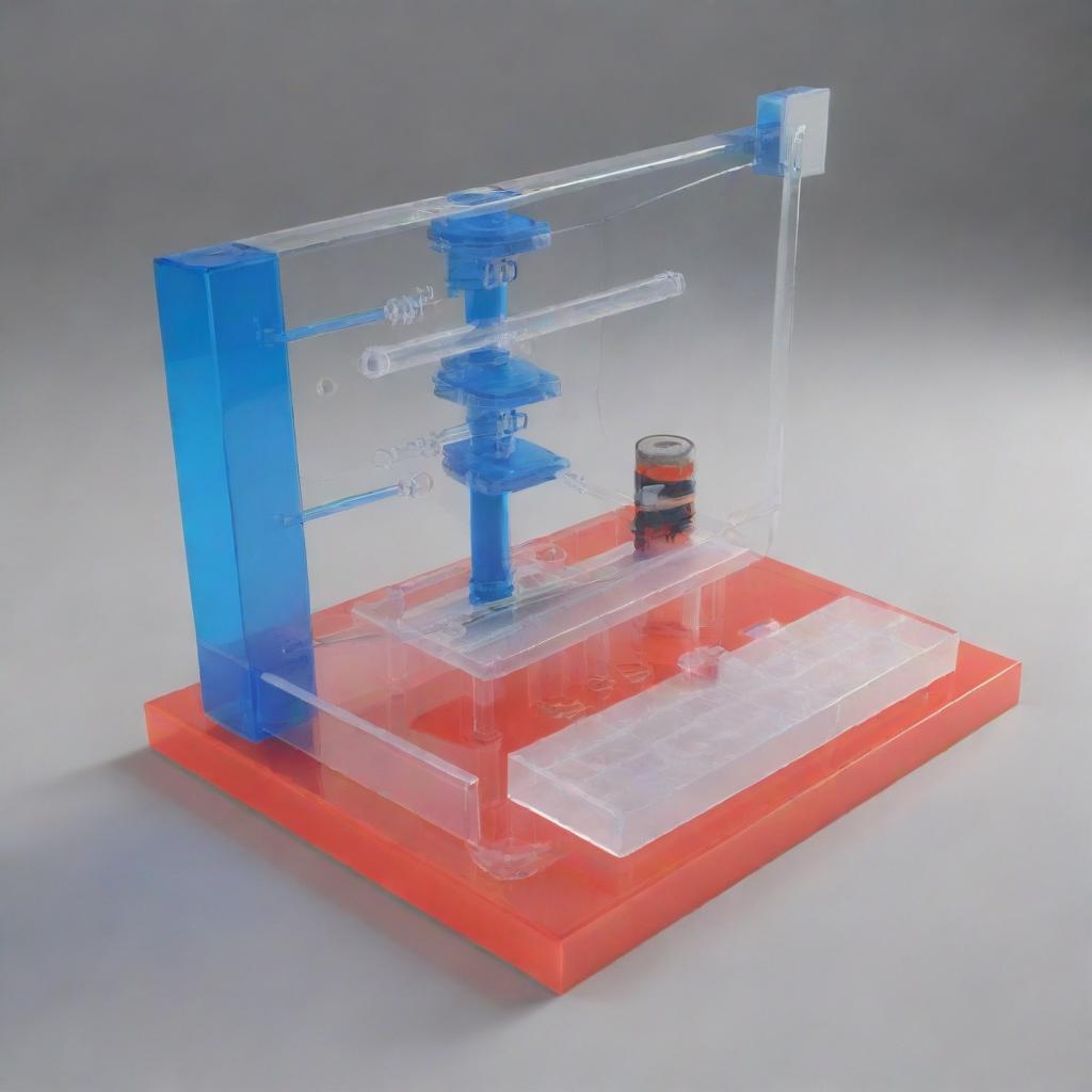 A 3D model of a student's science project composed of an innovative acrylic design. The project includes a mechanism to test magnetism with various objects included for testing.