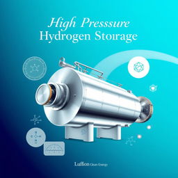 A visually striking front cover for an academic book, featuring a detailed illustration of a high pressure hydrogen storage vessel