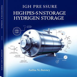 A visually striking front cover for an academic book, featuring a detailed illustration of a high pressure hydrogen storage vessel