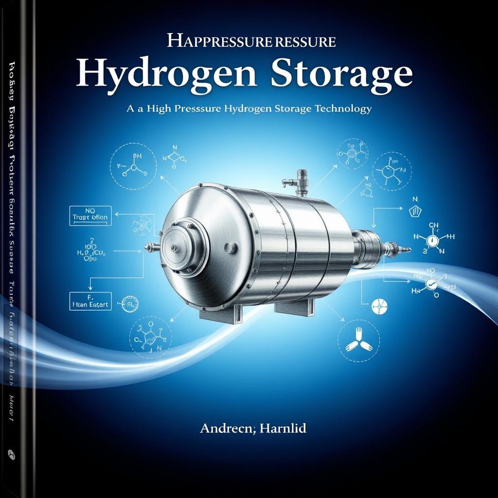 A visually striking front cover for an academic book, featuring a detailed illustration of a high pressure hydrogen storage vessel