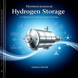 A visually striking front cover for an academic book, featuring a detailed illustration of a high pressure hydrogen storage vessel