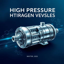 A detailed and creative front cover design for an academic book focusing on high pressure hydrogen storage vessels