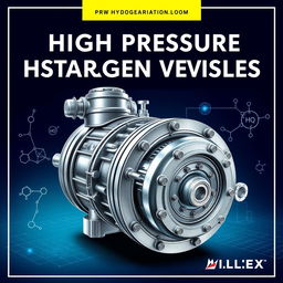 A detailed and creative front cover design for an academic book focusing on high pressure hydrogen storage vessels