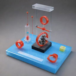 A 3D model of a student's science project composed of an innovative acrylic design. The project includes a mechanism to test magnetism with various objects included for testing.