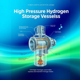 A front cover design for an academic and scientific book illustrating high pressure hydrogen storage vessels