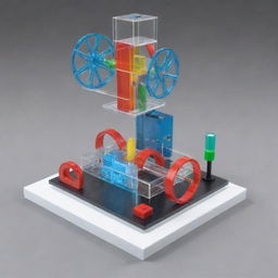 A 3D model of a student's science project composed of an innovative acrylic design. The project includes a mechanism to test magnetism with various objects included for testing.