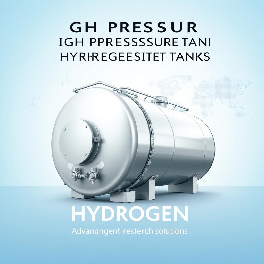 A front cover design for an academic and scientific book illustrating high pressure hydrogen storage tanks