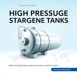 A front cover design for an academic and scientific book illustrating high pressure hydrogen storage tanks