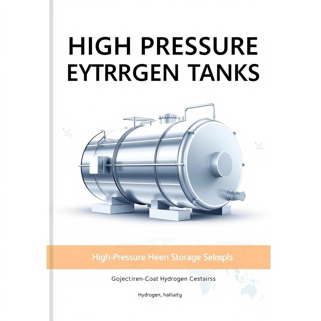 A front cover design for an academic and scientific book illustrating high pressure hydrogen storage tanks