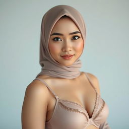 An Indonesian girl gracefully wearing a hijab and a stylish bra, embodying beauty and elegance