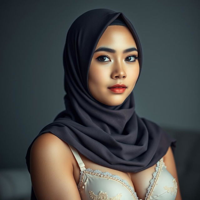 An Indonesian girl gracefully wearing a hijab and a stylish bra, embodying beauty and elegance