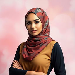 A beautiful woman wearing a hijab in a artistic and elegant stance, showcasing a confident and empowering pose