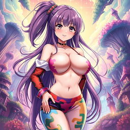 A stunning and visually striking anime-style illustration of a woman with large breasts