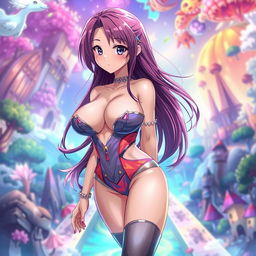 A stunning and visually striking anime-style illustration of a woman with large breasts