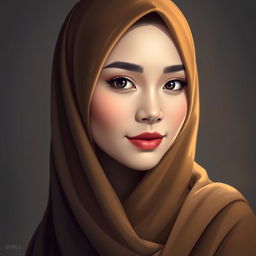 A stunning Indonesian woman with white skin, elegantly wearing a beautiful hijab that frames her face and enhances her graceful demeanor