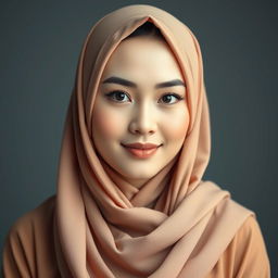 An artistic depiction of an Indonesian woman wearing a stylish hijab, gracefully highlighting her elegance and beauty