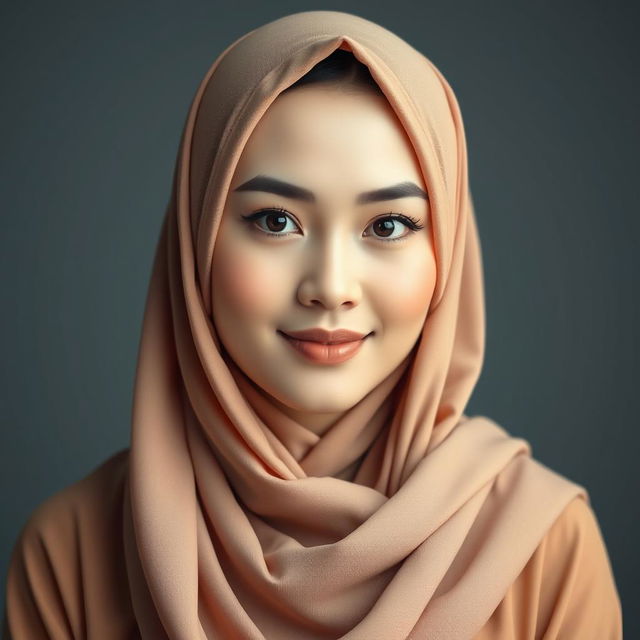 An artistic depiction of an Indonesian woman wearing a stylish hijab, gracefully highlighting her elegance and beauty