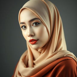 An artistic depiction of an Indonesian woman wearing a stylish hijab, gracefully highlighting her elegance and beauty