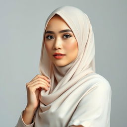 An artistic depiction of an Indonesian woman wearing a stylish hijab, gracefully highlighting her elegance and beauty