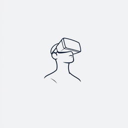 A minimalist logo design featuring a simple, elegant outline of a person wearing virtual reality glasses