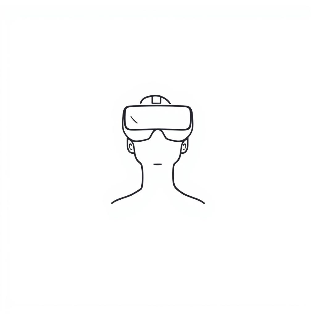 A minimalist logo design featuring a simple, elegant outline of a person wearing virtual reality glasses